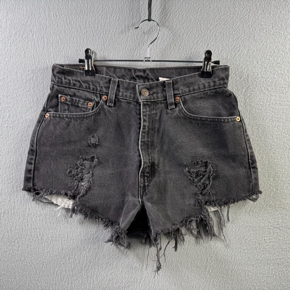 Vintage Levis Shorts Womens 10‎ Slim Fit Black Distressed Cut Off 90s 1998